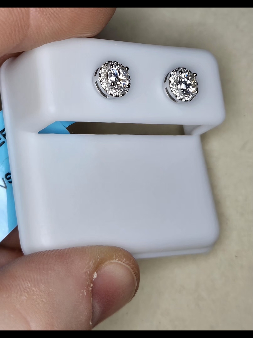 925 Sterling Silver Moissanite Halo Round Stud Earrings - Picture 9 of 10
